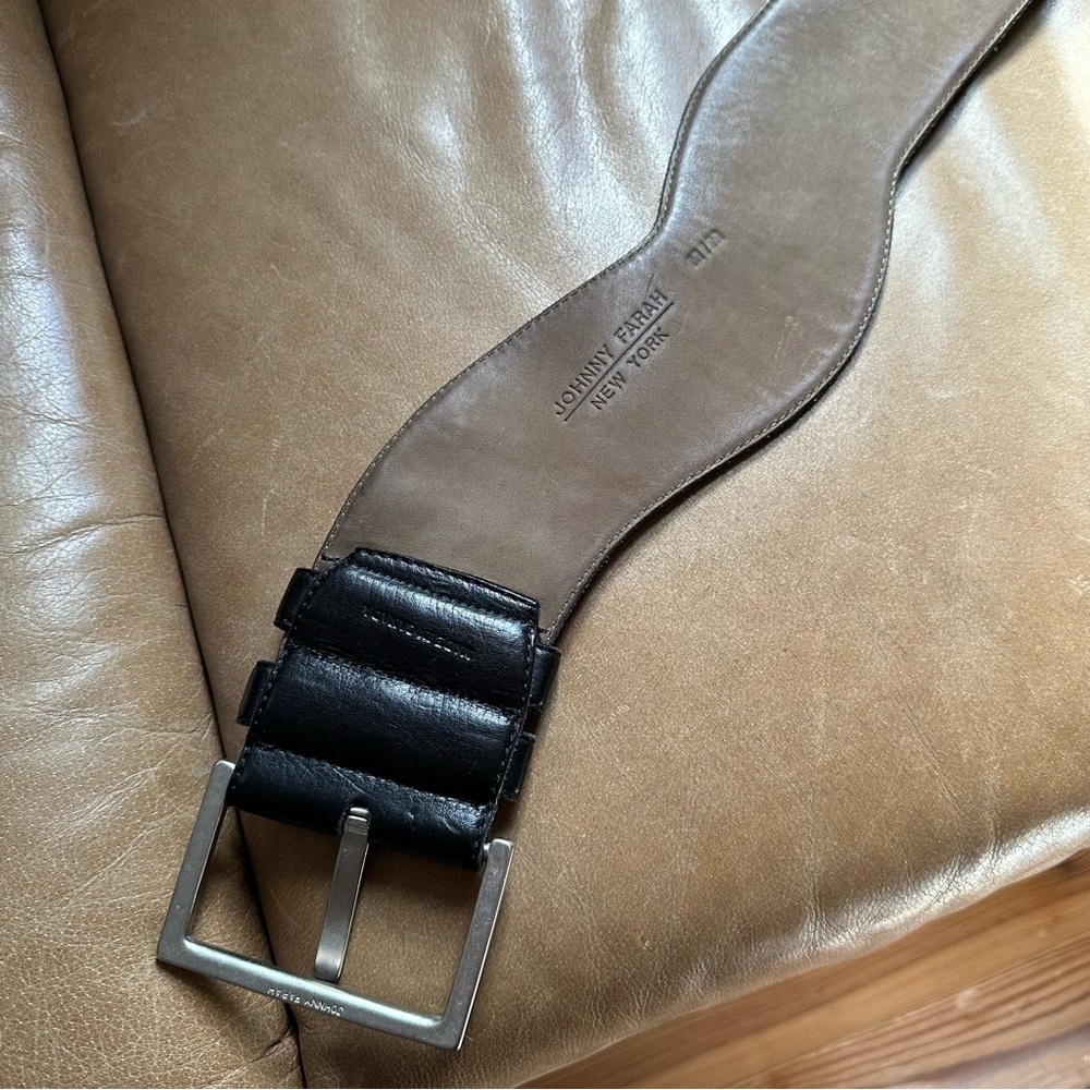 Johnny Farah New York wavy black leather wide belt - Picture 6 of 10